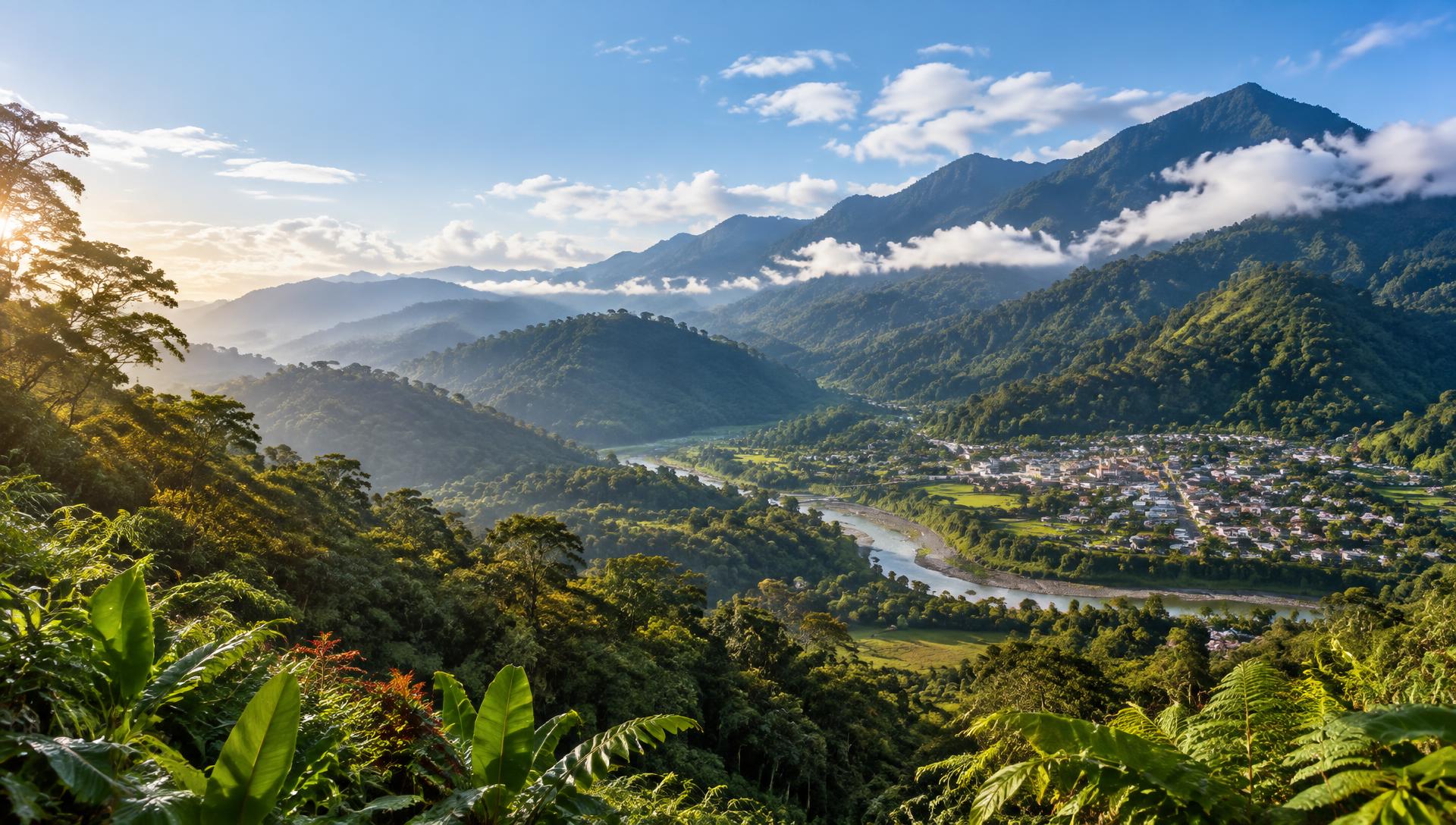 Paisaje montañoso y comunidad del cantón Quijos